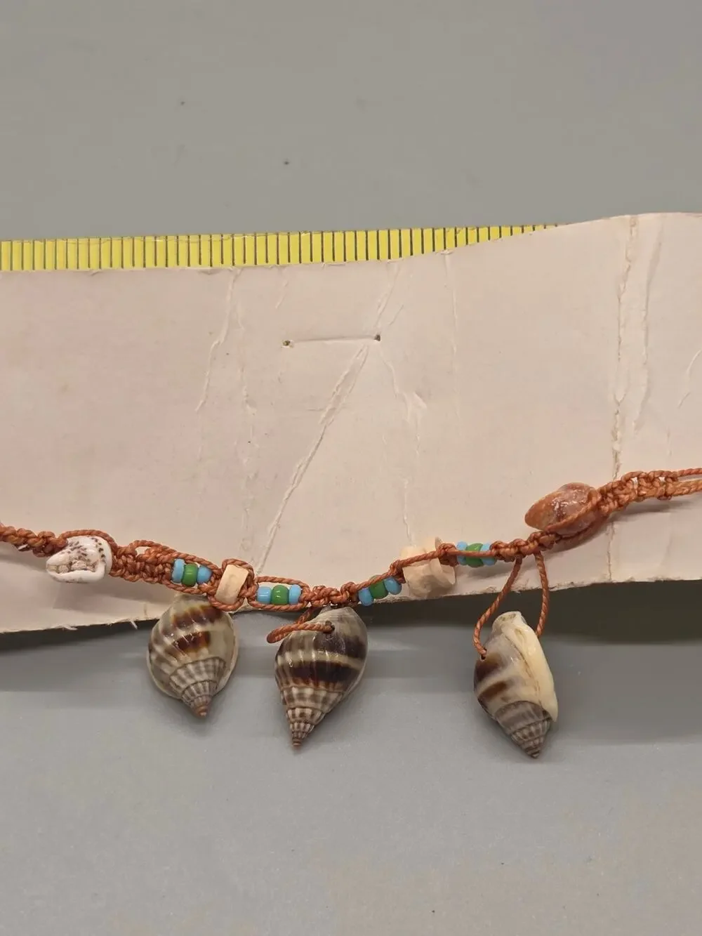 Y2K Shell and bead Necklace Brown Macrame Cording With Dangling Seashell Charms.